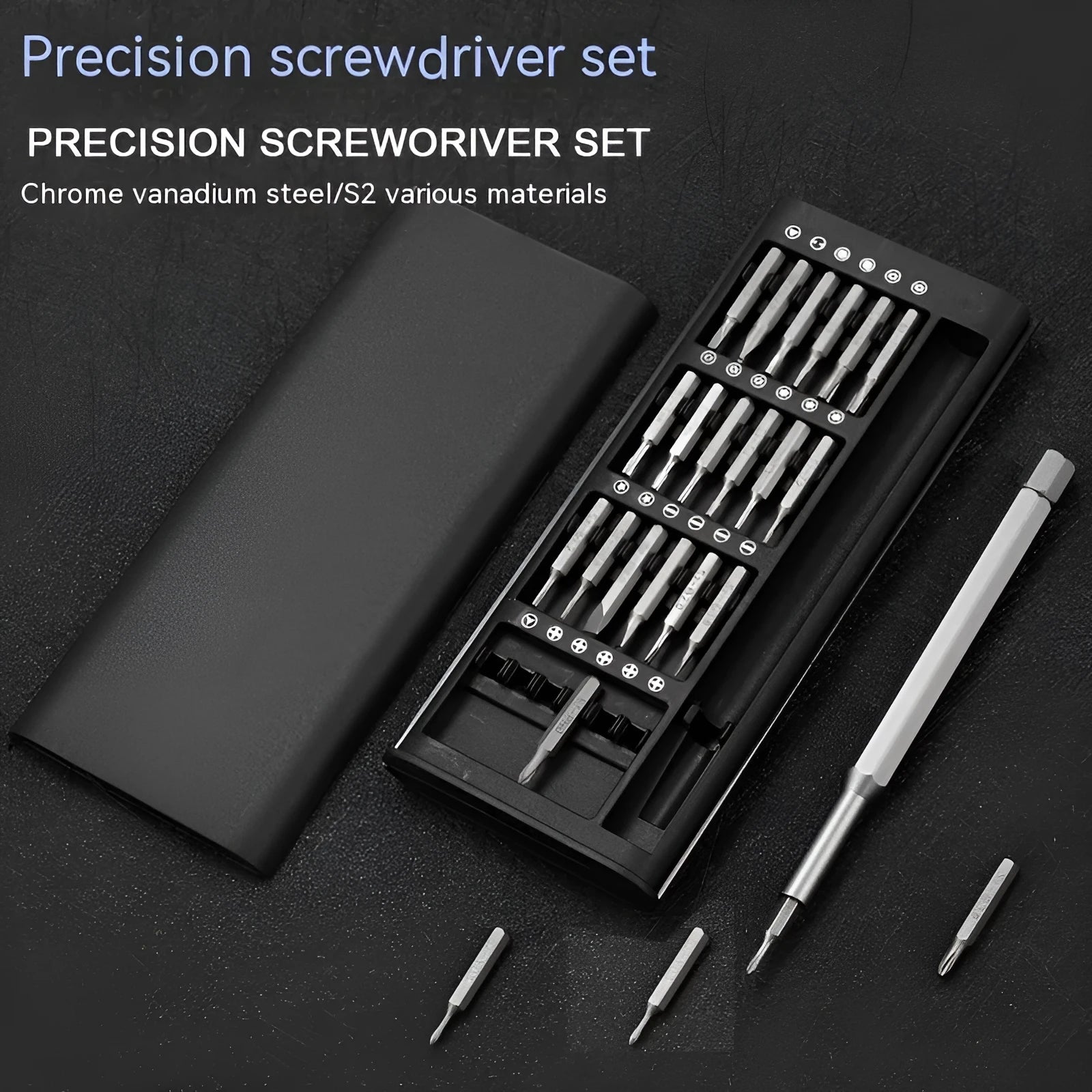 24-in-1 magnetic screwdriver repair tool set with aluminium and plastic handles