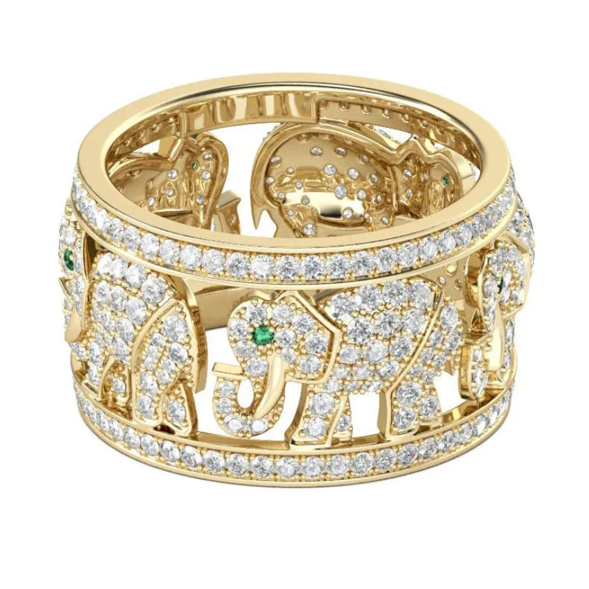 Creative alloy elephant ring with full diamond design and electroplated finish