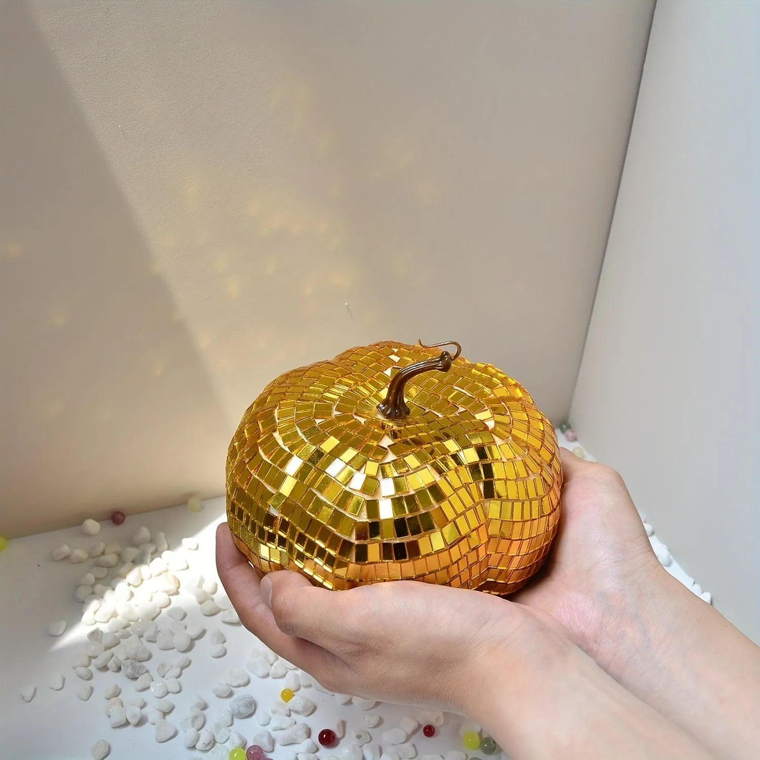 Handmade embroidered glass pumpkin decoration in Chinese style with bionic design