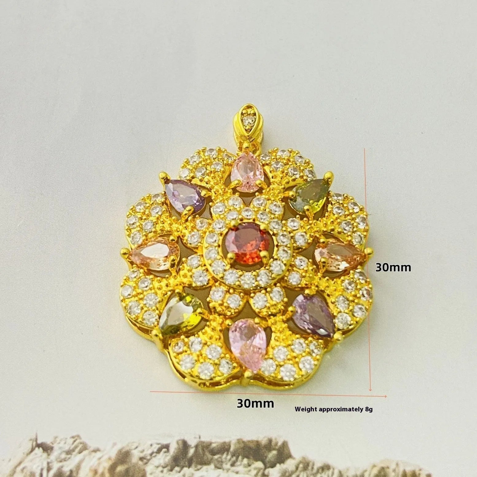 Women's colourful zircon flower pendant necklace with electroplated metal finish