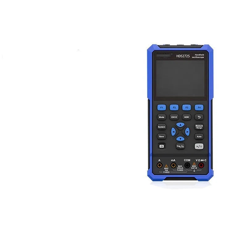 Owon HDS272 handheld digital oscilloscope with accessories including probes, multimeter pen, and portable bag