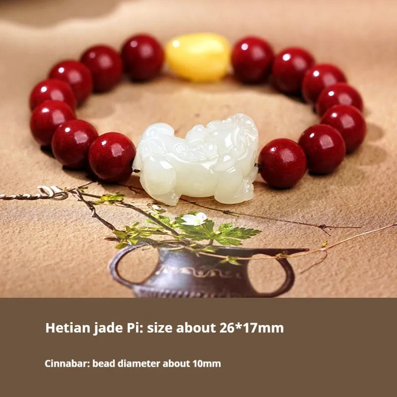 Hetian jade bracelet with black and red braided ropes traditional Chinese jewellery
