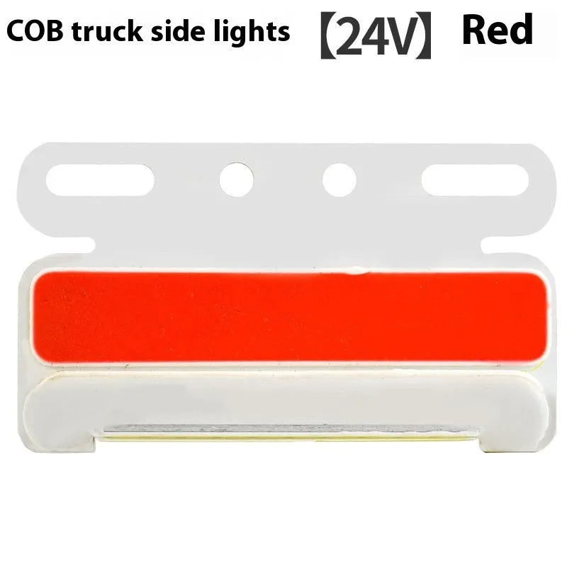 COB LED truck side light in aluminium housing for 12V 24V vehicles, shown in multiple colour options.