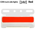 COB LED truck side light in aluminium housing for 12V 24V vehicles, shown in multiple colour options.