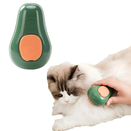 Green and white cat steam brush with water spray function and soft silicone teeth for pet grooming