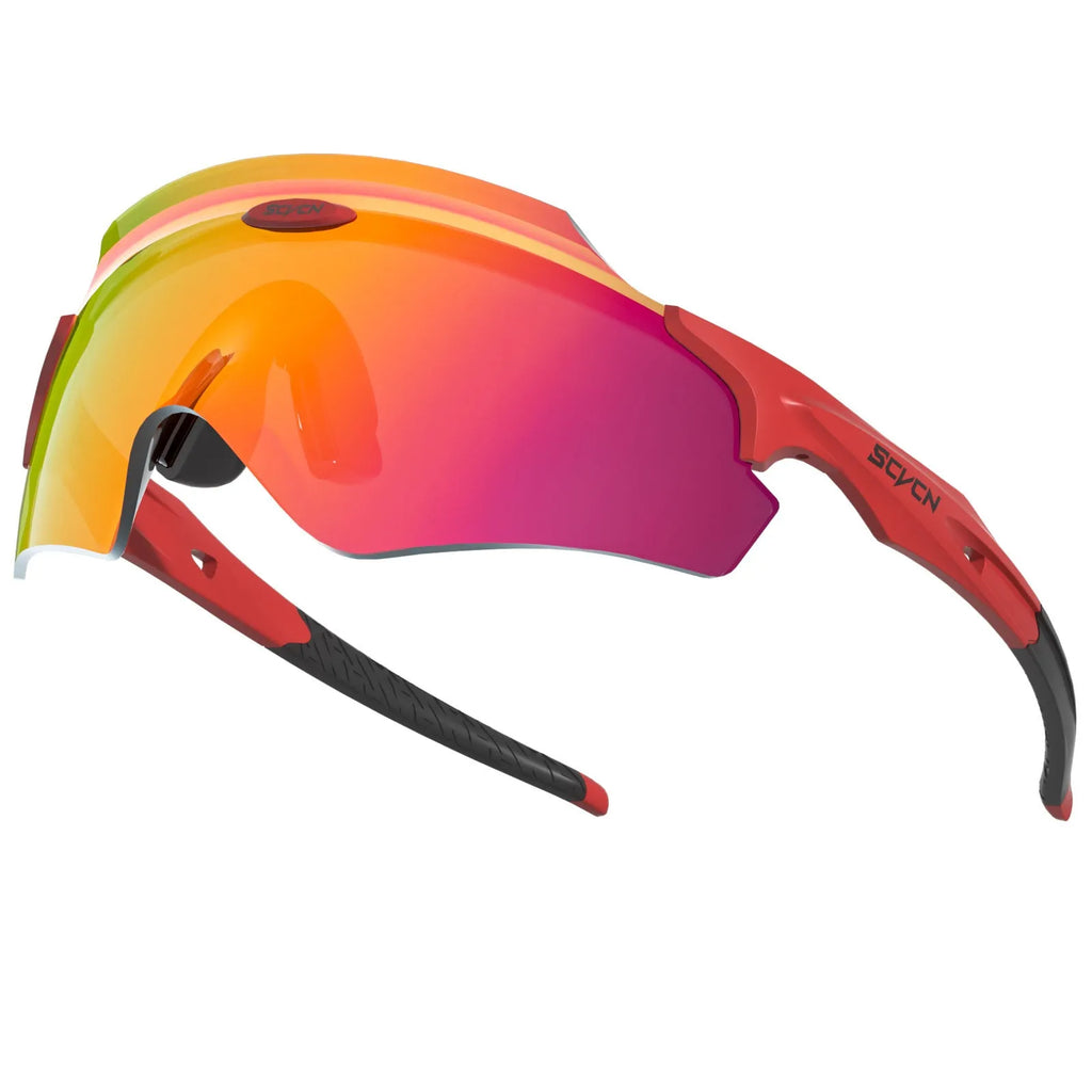 Frameless windproof sports goggles with a colourful integrated lens.
