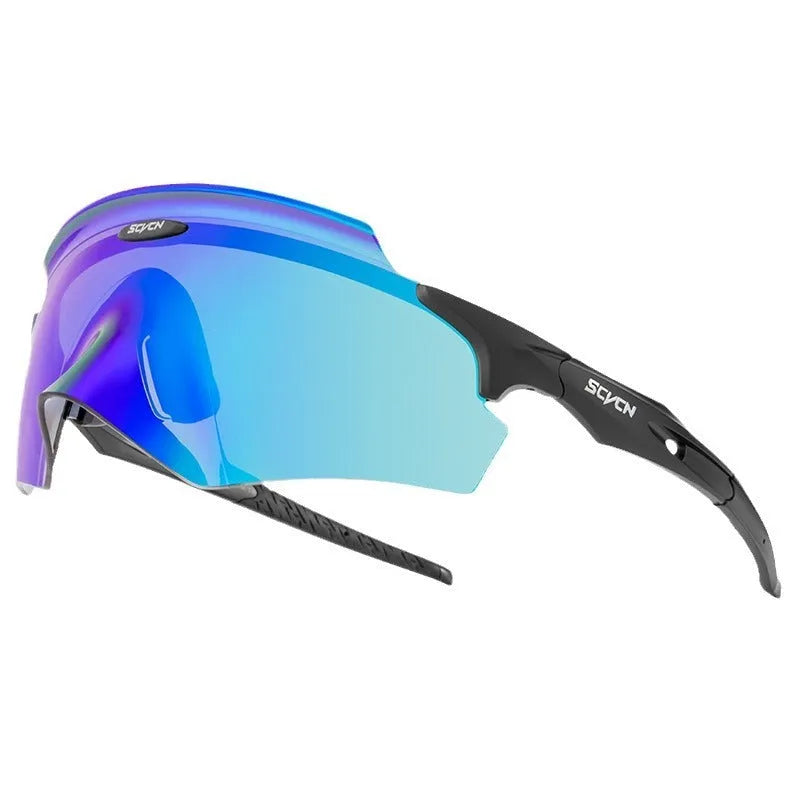 Frameless windproof sports goggles with a colourful integrated lens.