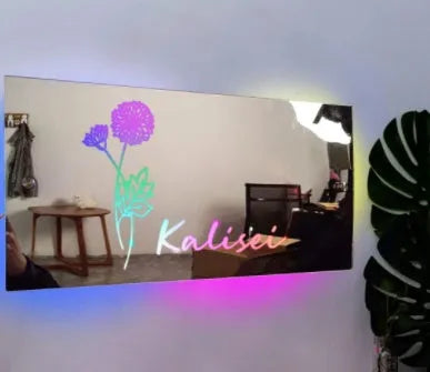 Personalised acrylic LED name mirror light with custom photo, soft glow, and remote control
