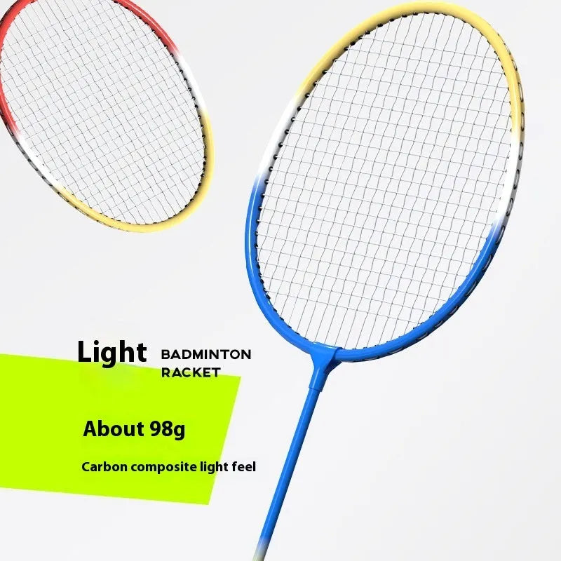 Pair of blue and red alloy ultra-light split badminton rackets for recreational play