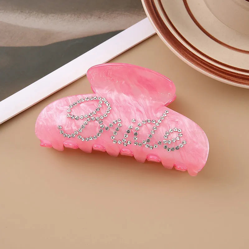 Pink and white 10cm acrylic shark hair clip with diamond spot drill decoration on both sides