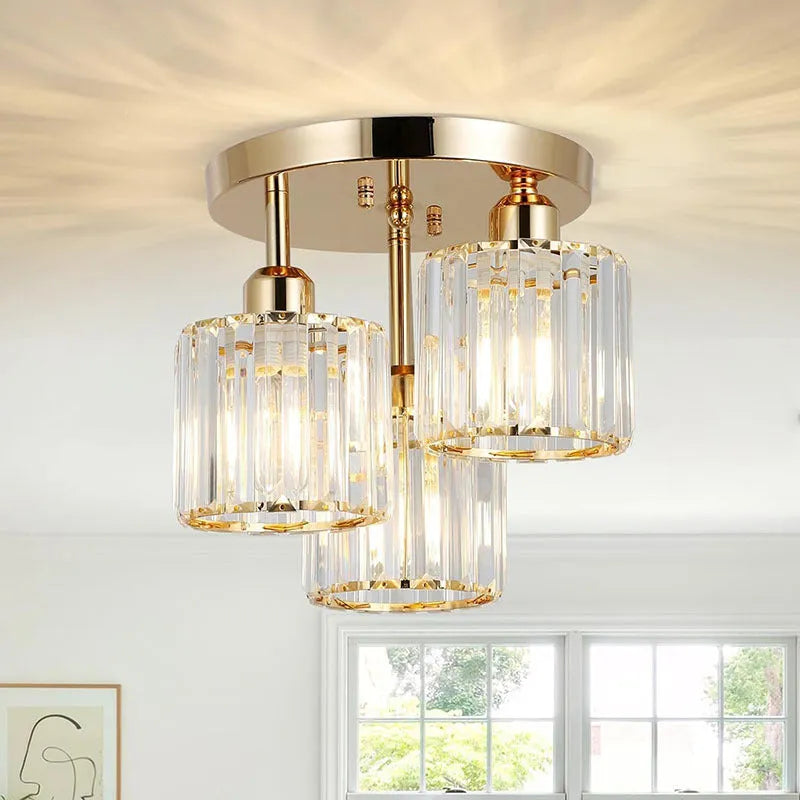 Modern crystal ceiling light in black finish with metal frame and crystal accents for corridor or entrance use