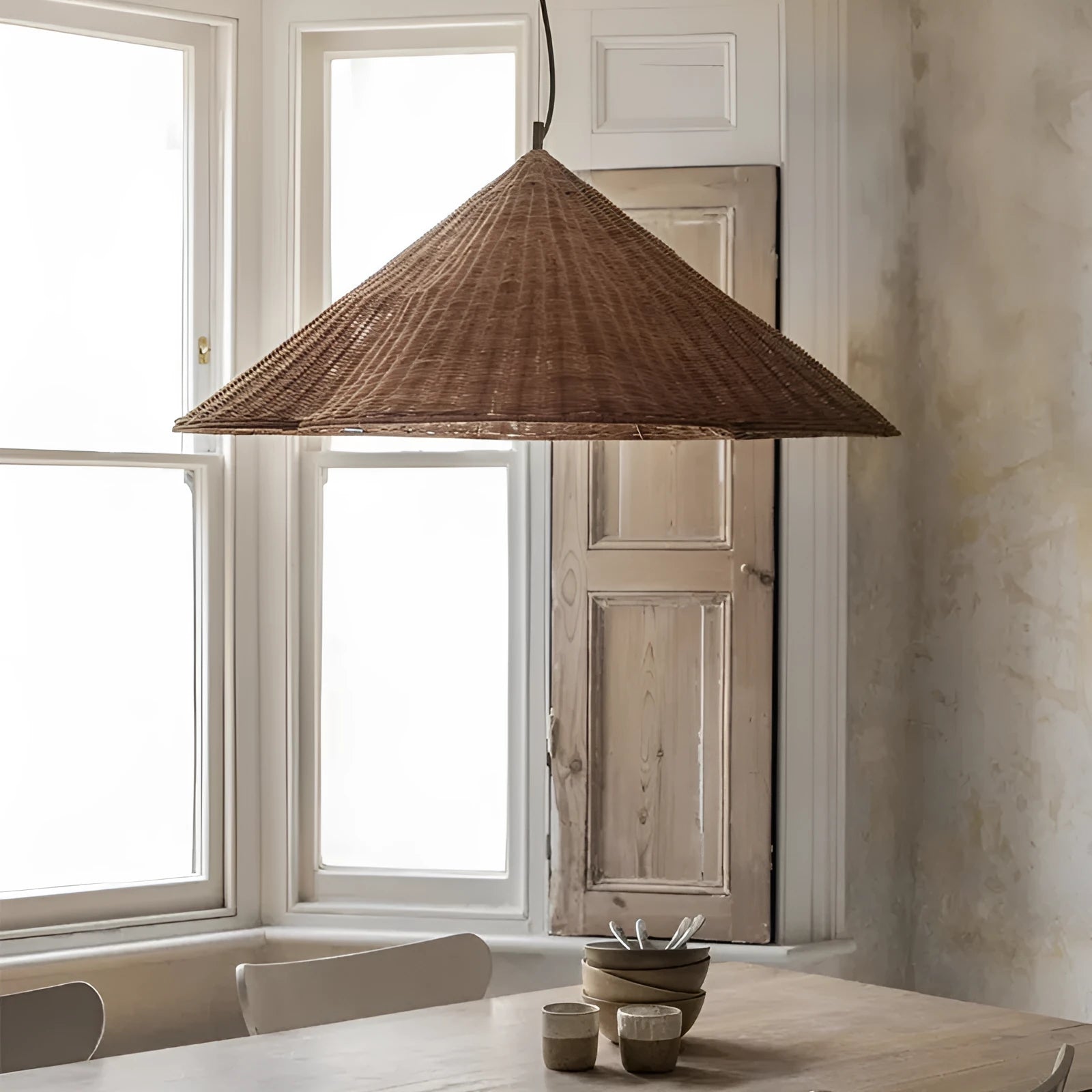 Silent Style rattan-weaved ceiling lamp with Silent Wind design showing woven texture