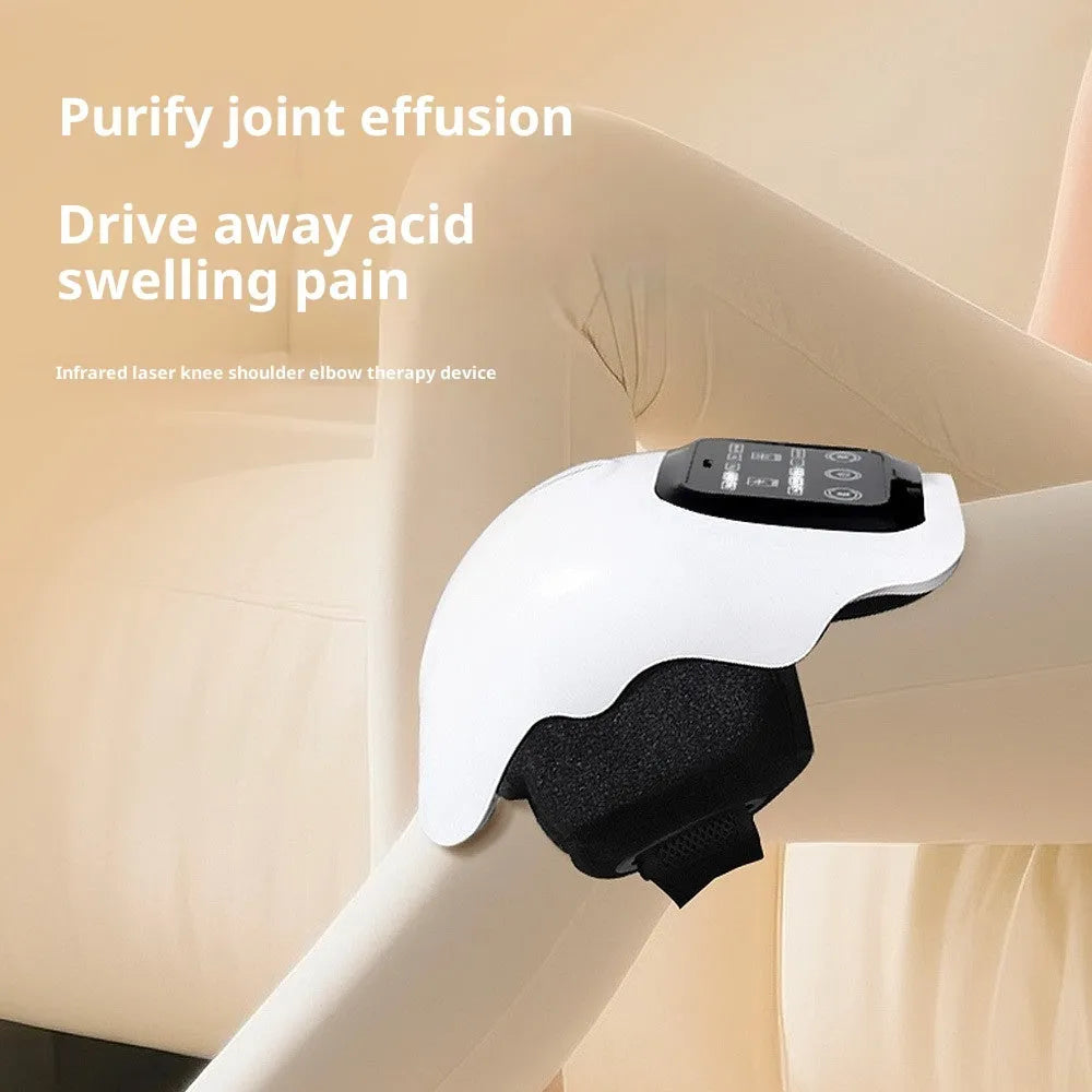 White smart electric heating knee massager with LCD display for infrared heat therapy on legs