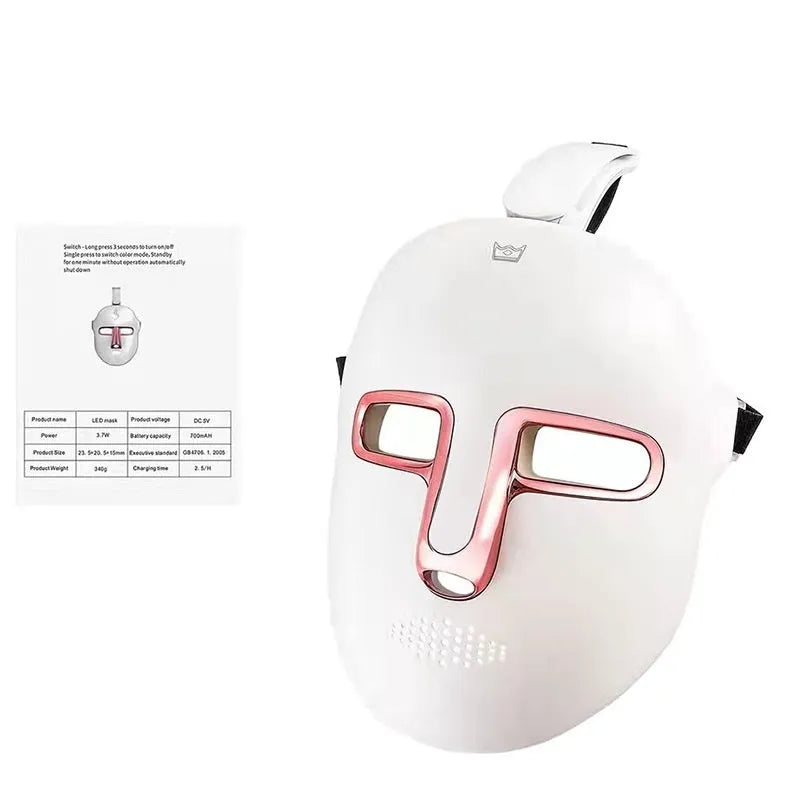 Black gold IPL LED facial mask device with headband and touch screen on a white background.