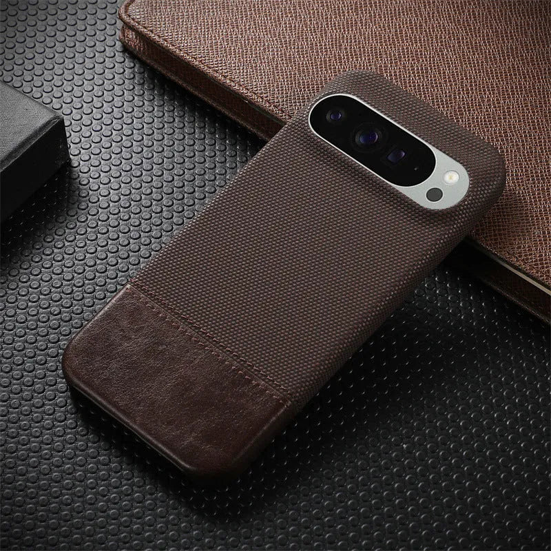 Black lambskin anti-fall phone case with plaid pattern for Google Pixel 8 Pro
