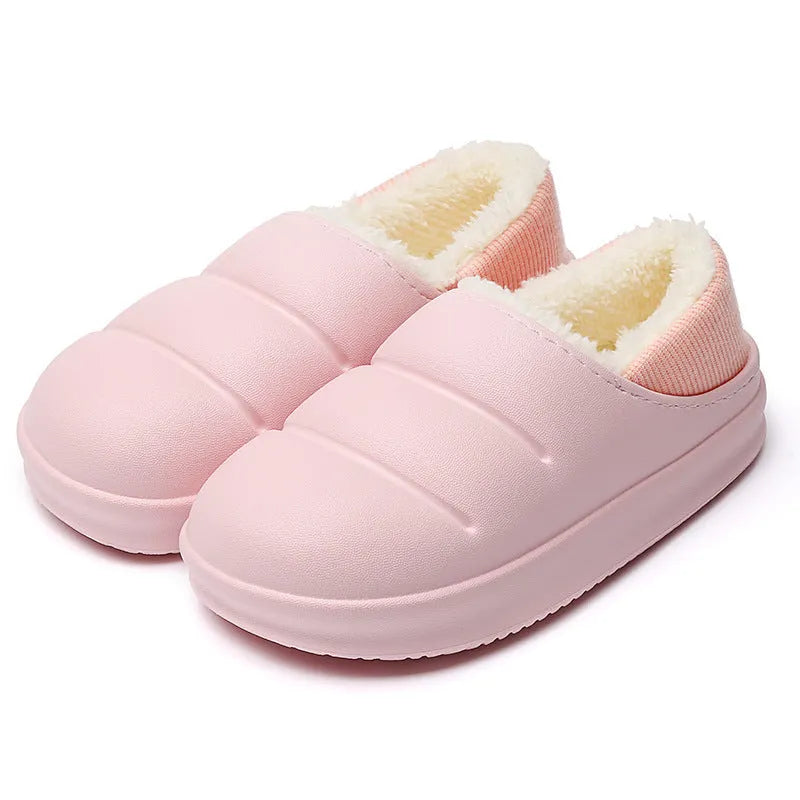 Women's waterproof EVA garden slippers in green, showing overshoe design with plush lining and non-slip sole.