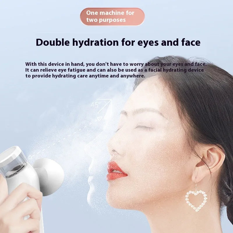 White rechargeable portable eye compress and atomisation cleaning device with eye mask.