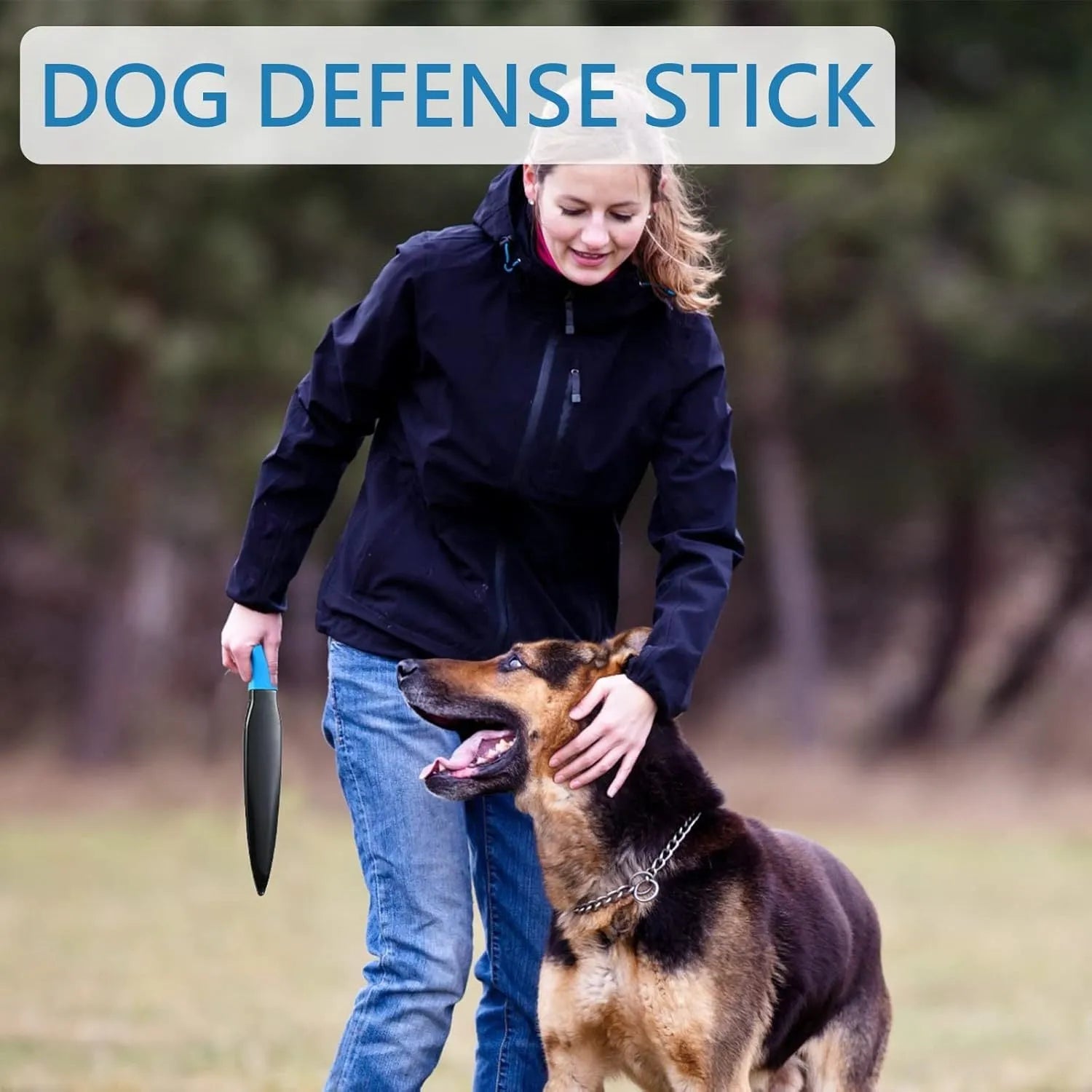 Blue handled nylon dog training bite stick measuring 35 cm for small medium dogs