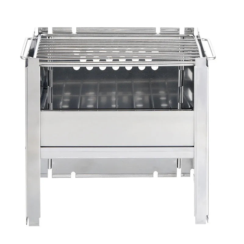 Portable outdoor stainless steel dual-use barbecue grill and firewood stove for camping with removable parts