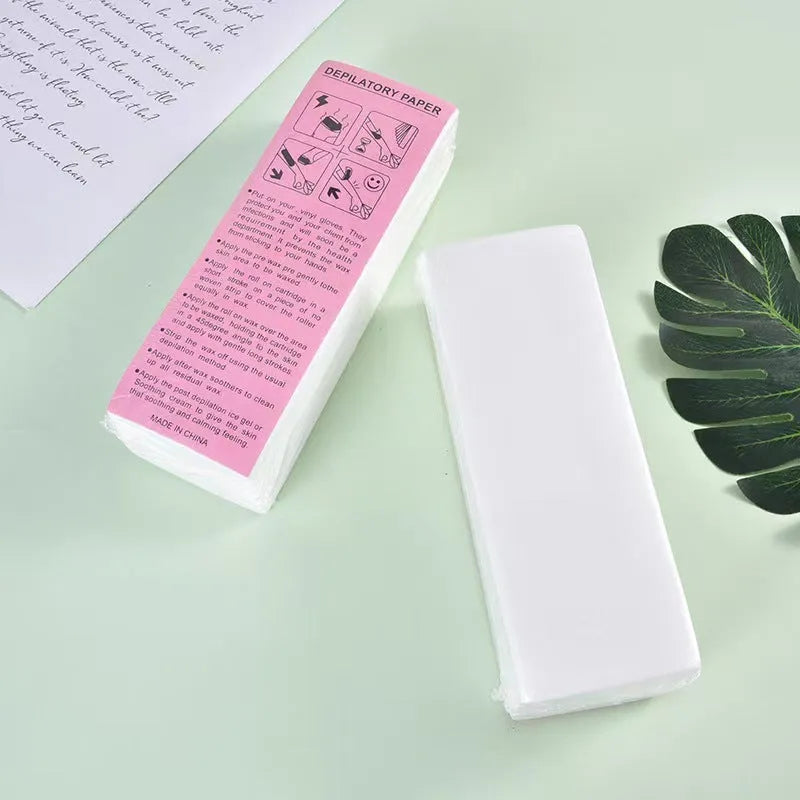 Non-woven fabric hair removal wax paper strips in 50 or 100 piece packaging