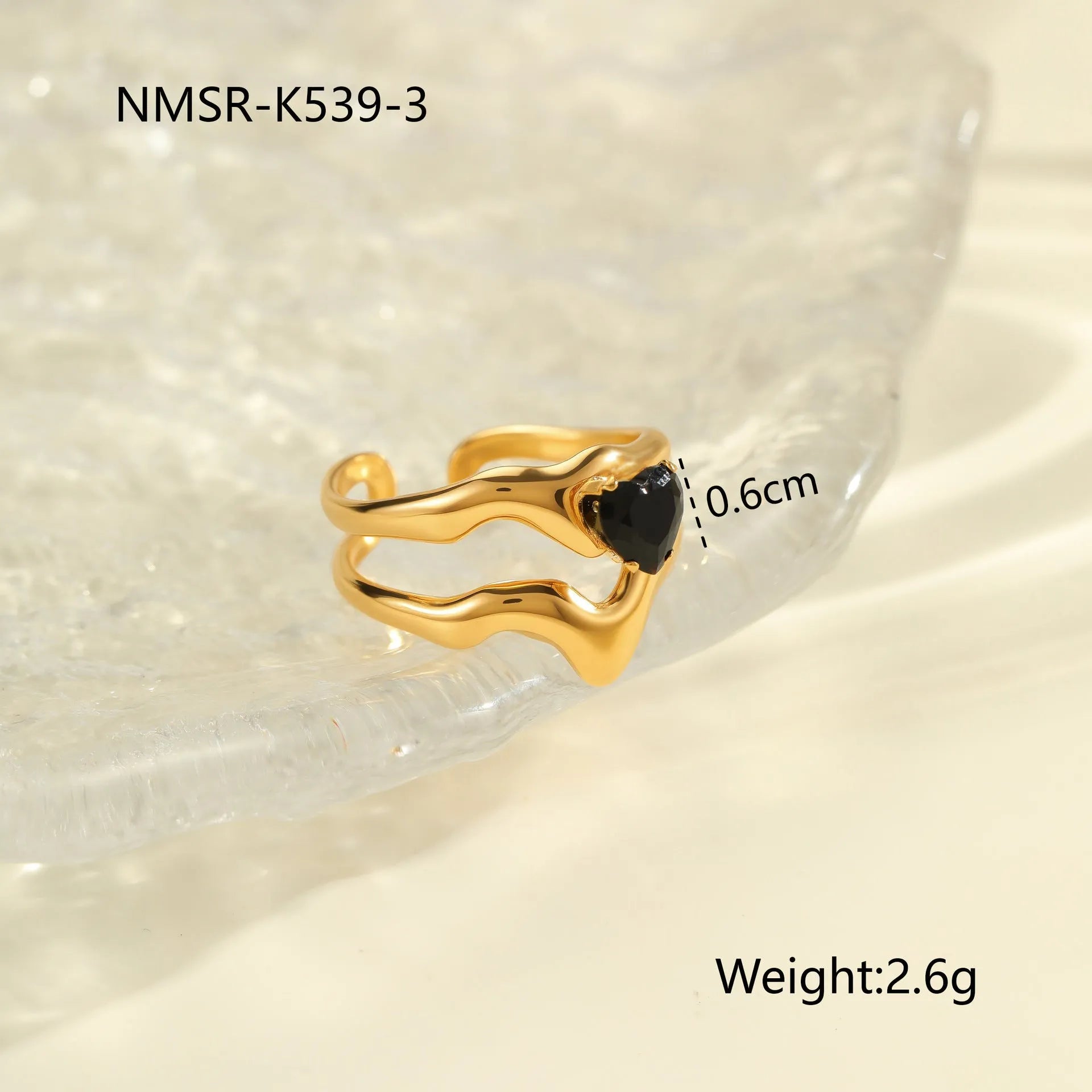 Geometric open mouth stainless steel ring with zircon stones and electroplated finish