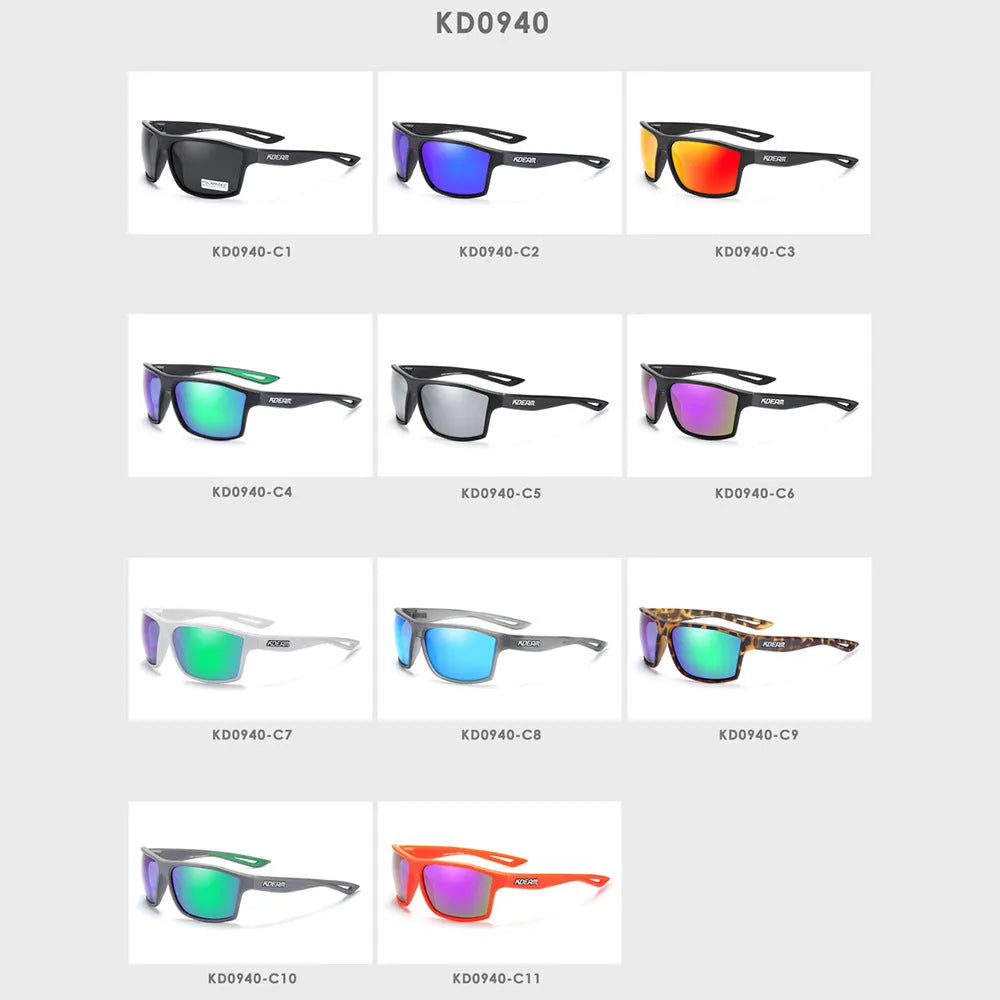Sports polarized sunglasses with TR90 frame, TAC lens, UV400 protection, full frame box design, available in 11 colour options