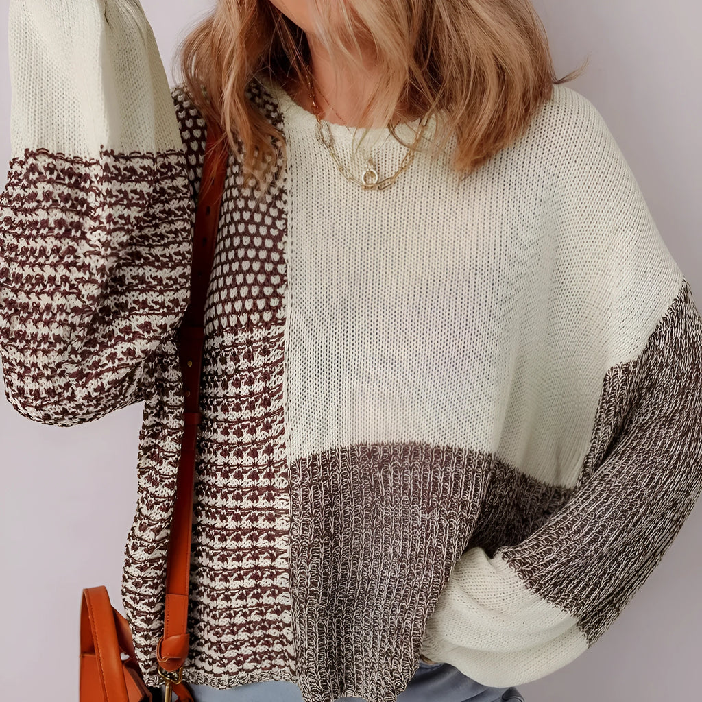 Dark khaki loose sweater with drop shoulders and a back tie fastening.
