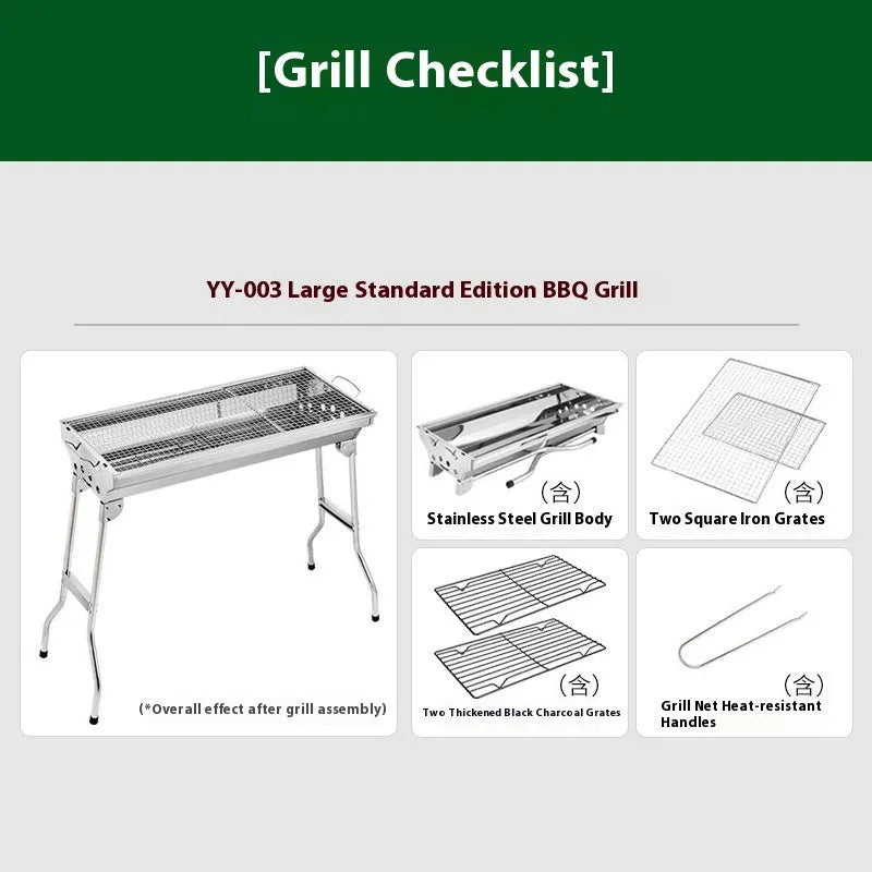 Large stainless steel turnover barbecue oven with charcoal grill and mesh nets