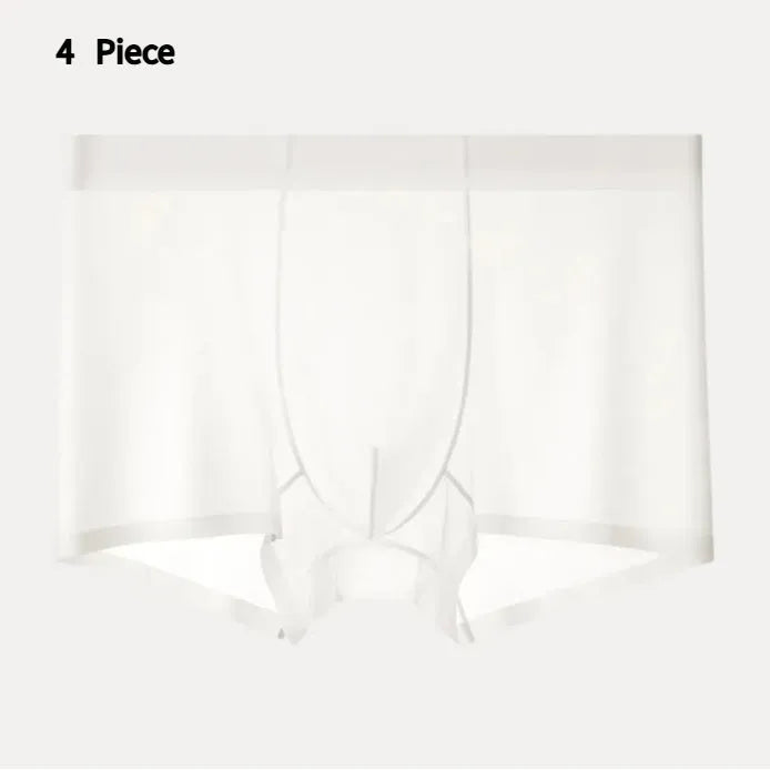 Men's ice silk boxer briefs in multiple colours on a white background, showing seamless design.