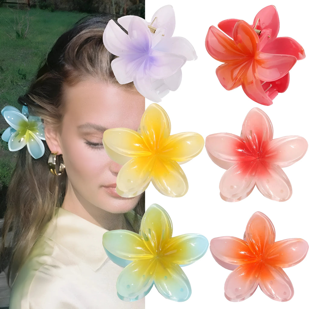 Muweordy plumeria hair clip in six colours plastic and resin floral claw clip for women