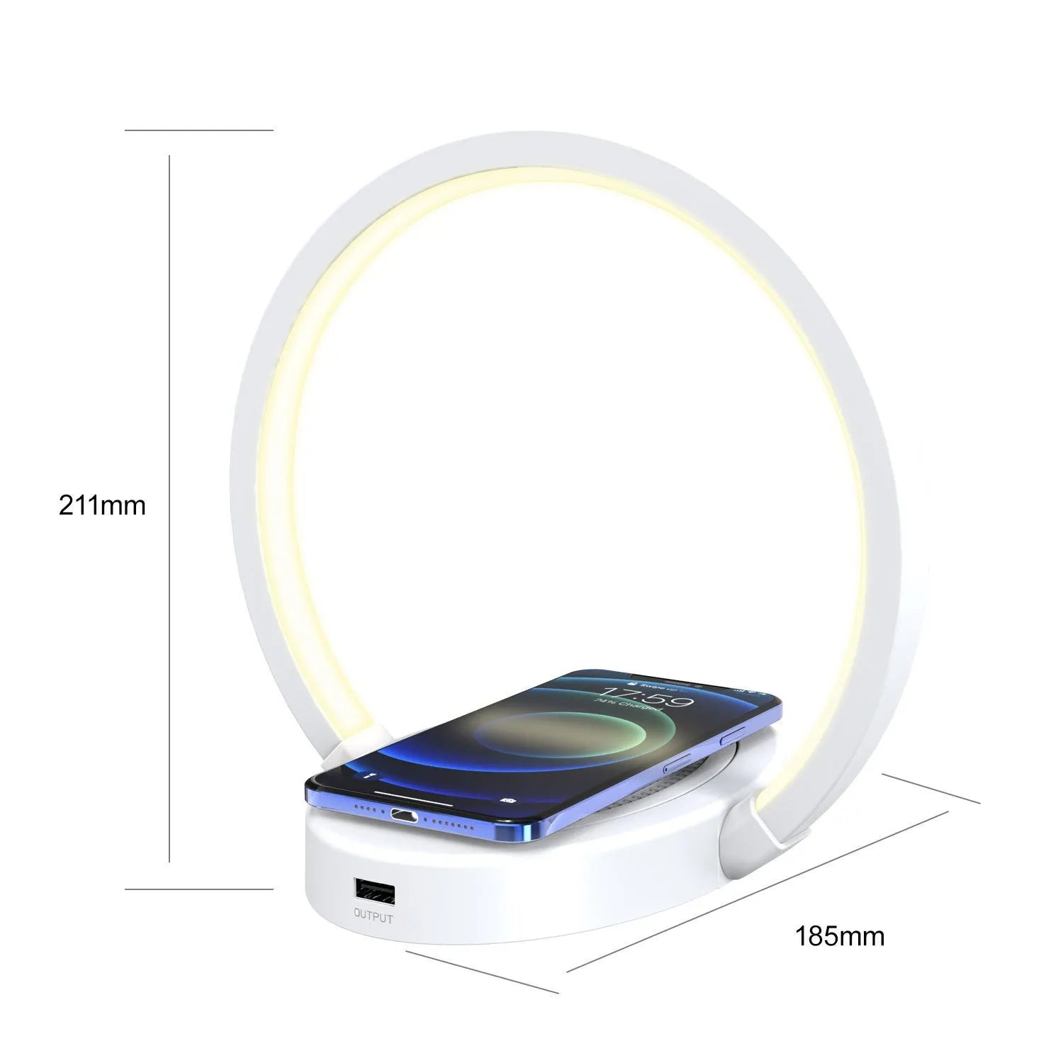 Night light lamp Bluetooth speaker table light with 10W wireless charger USB port phone holder in black finish