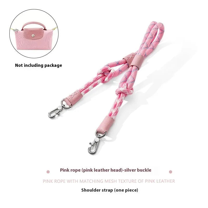 Braided nylon and cowhide leather crossbody strap with alloy buckle in gold or silver finish