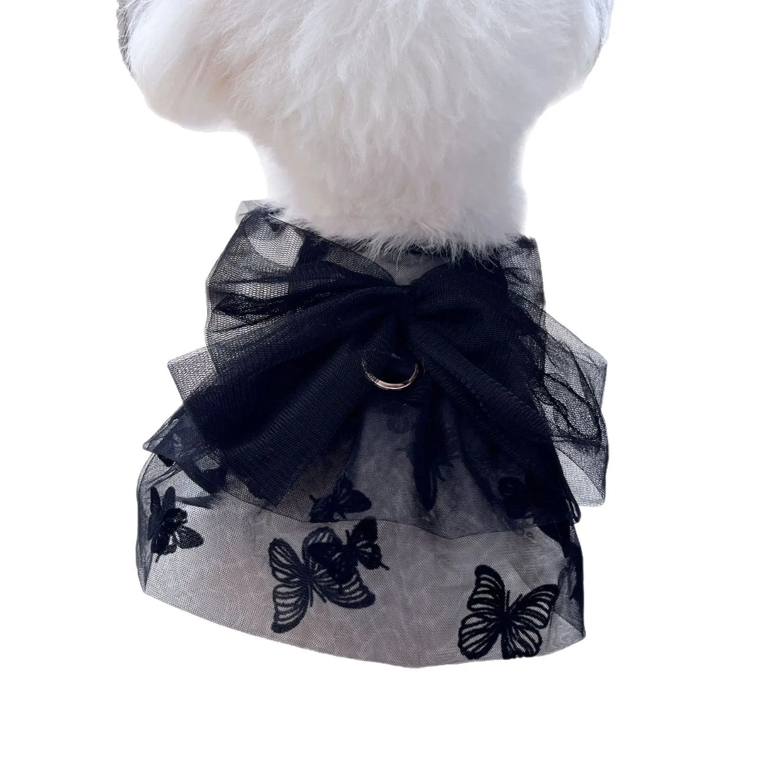 Black polyester gauze princess tulle skirt for a small dog, showing layered design.