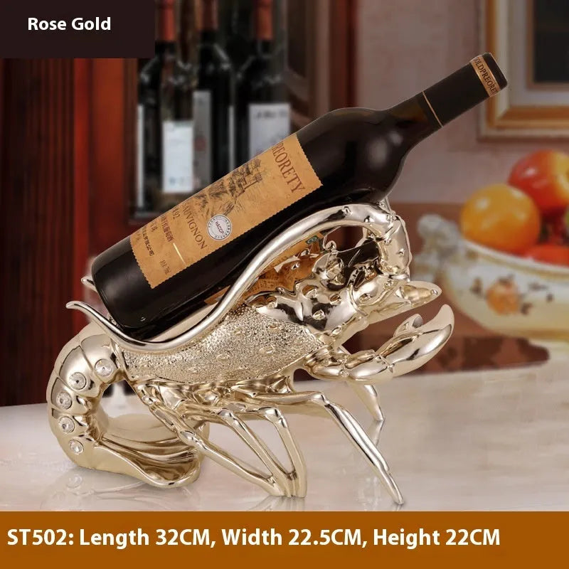 Lobster shaped wine rack in rose gold or elegant silver metallic finish