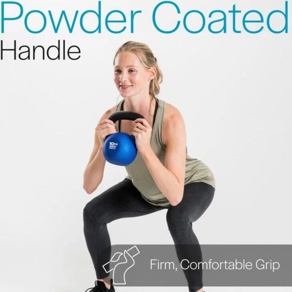 Blue cast iron teapot-shaped dumbbell with 10 kg weight marking
