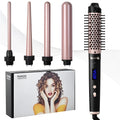 Rose gold automatic hair curler with large wave barrel and three included headbands