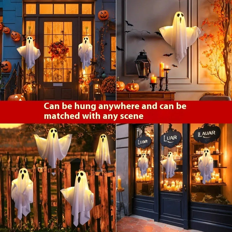 Halloween ghost light decoration with cloth covering in luminous white or orange colour options
