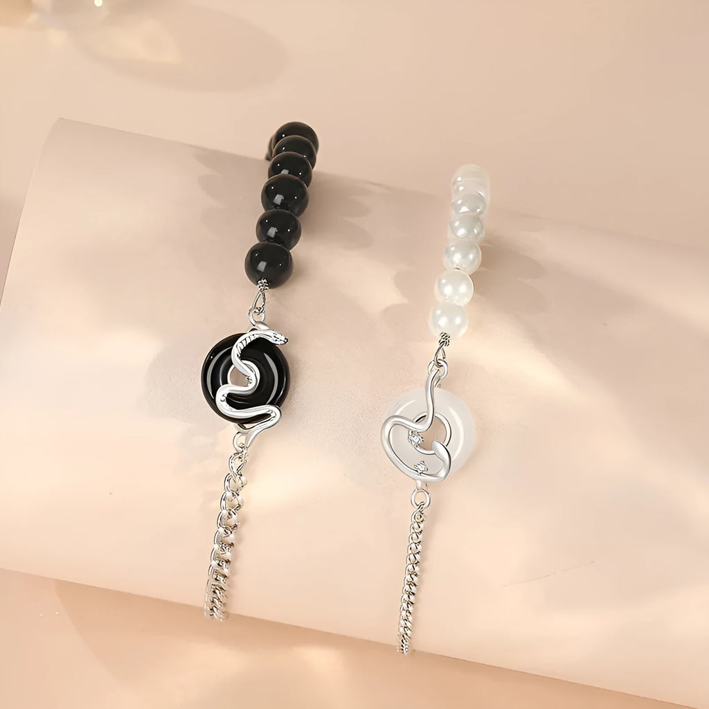 925 Sterling Silver New Chinese style couple bracelet with snake design and safe buckle.