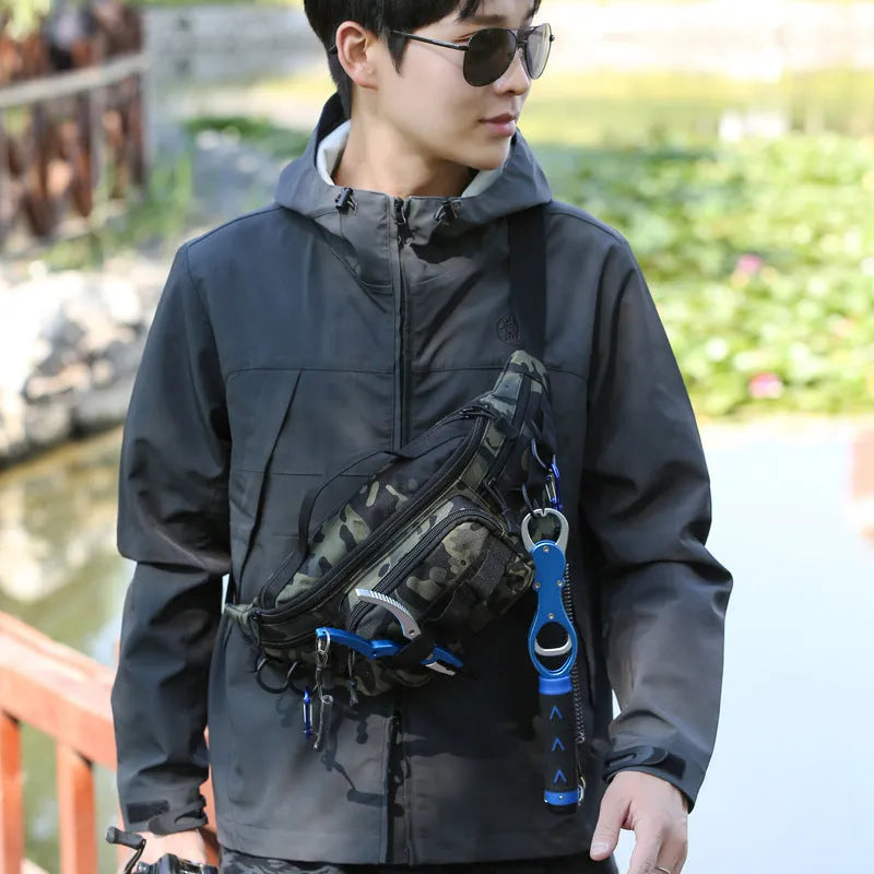 New waist bag men's multi-functional crossbody waterproof backpack outdoor sports solid colour polyester