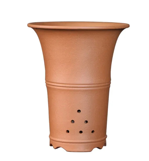 Large-diameter purple clay orchid pot in S1787 colour, placed on a tabletop, suitable for clivia and succulents