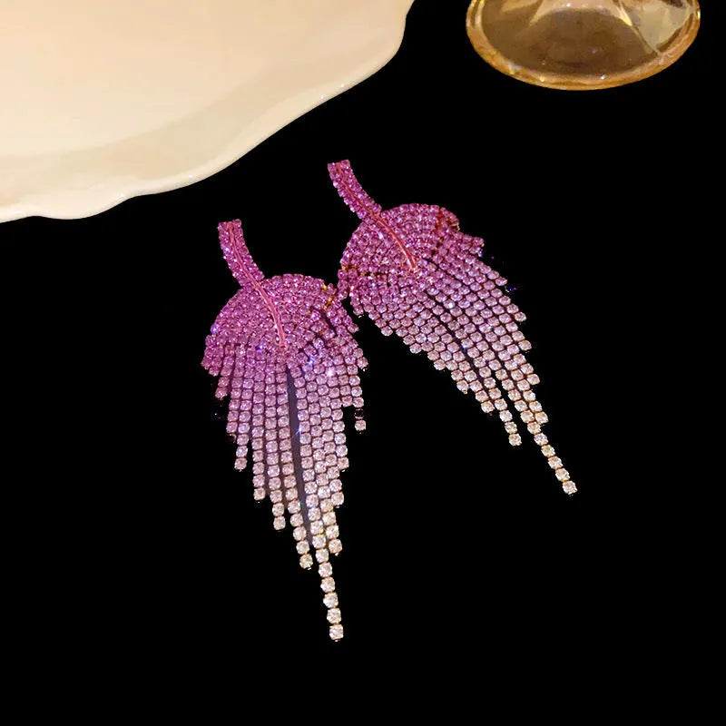 Fashion Love Tassel Stud Earrings for Women copper diamond treatment silver needle heart shape geometric