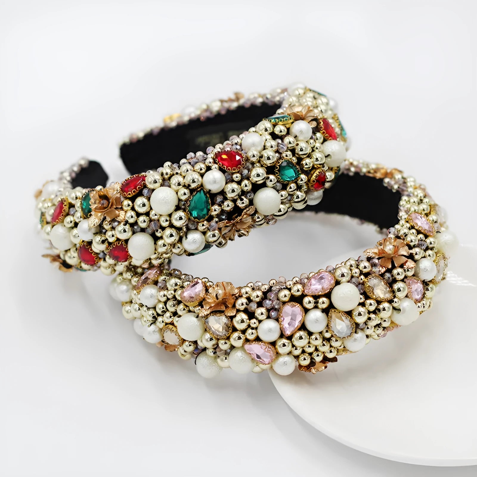 Gold-plated baroque headband with plaid bow and European American styling, gold colour