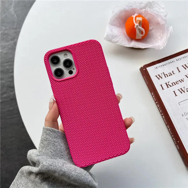 Woven liquid silicone phone case with wave pattern for iPhone, available in multiple colours