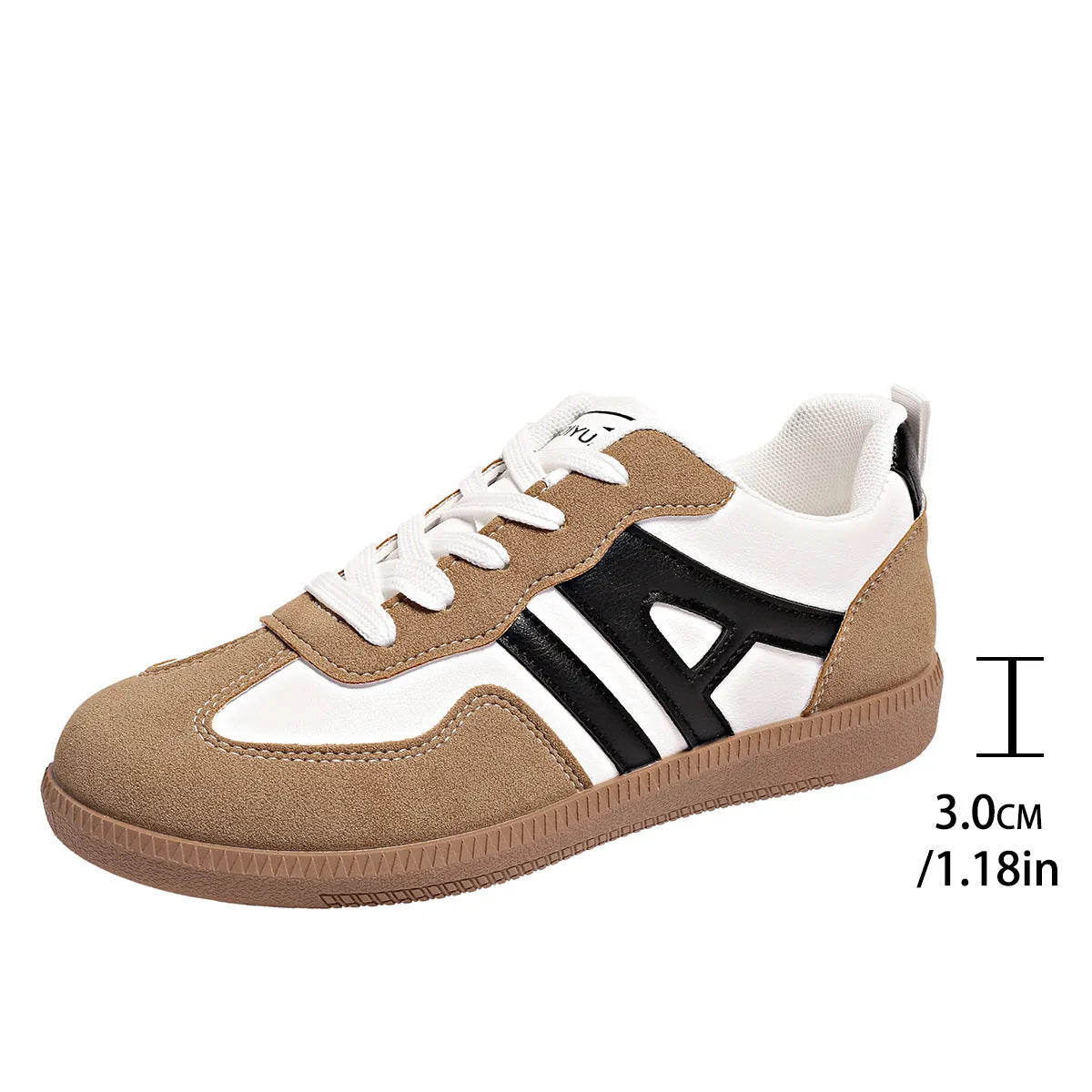 Women's retro colour matching lace-up trainers in black, grey or khaki with low heel platform and cross strap details