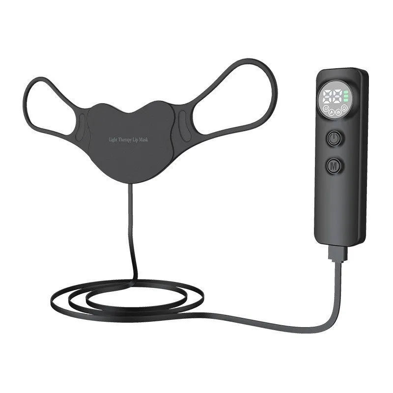 Black LED photon therapy mask with neck extension for facial skincare treatment