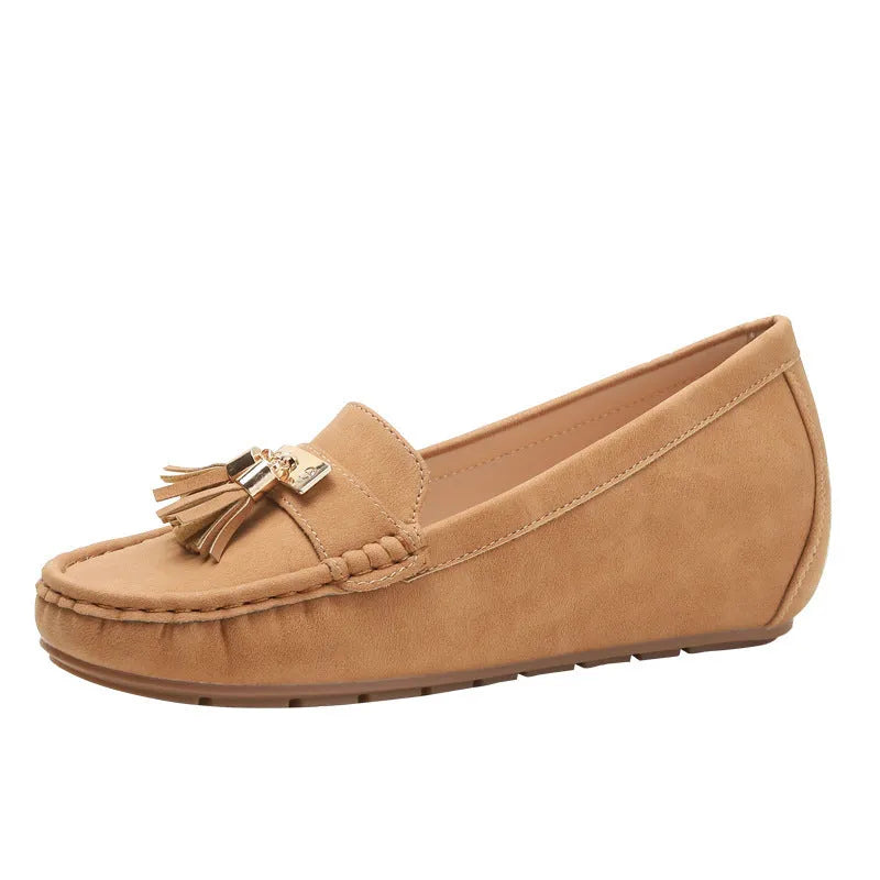 Nude casual work shoes with mid heel height increase and round toe design in multiple colour options