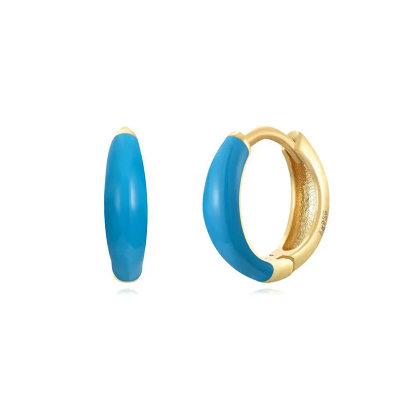 Geometric oval curved epoxy earrings with U-shaped design in seven colour options
