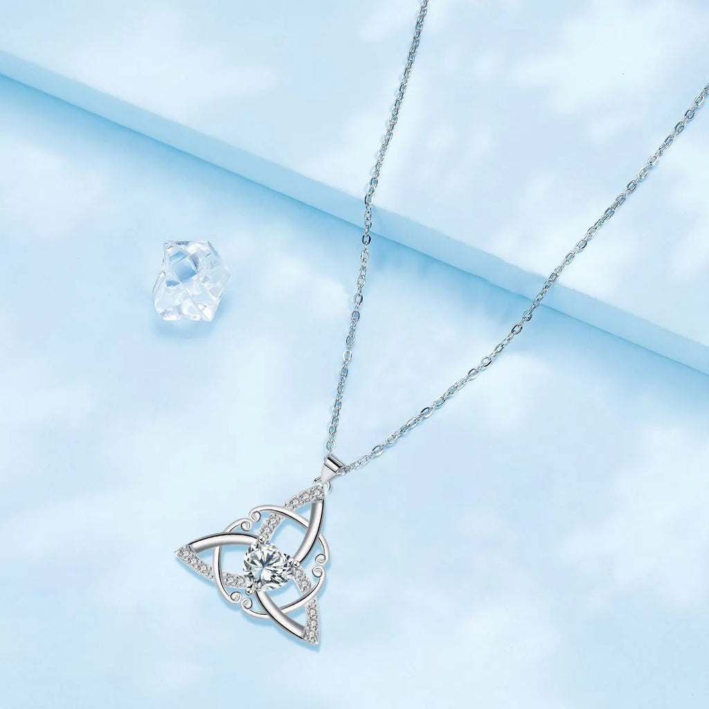 Geometric Celtic knot pendant necklace for women in copper with electroplated colour finish