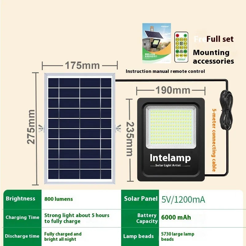Outdoor waterproof solar LED courtyard light with IP65 rating in three lumen models