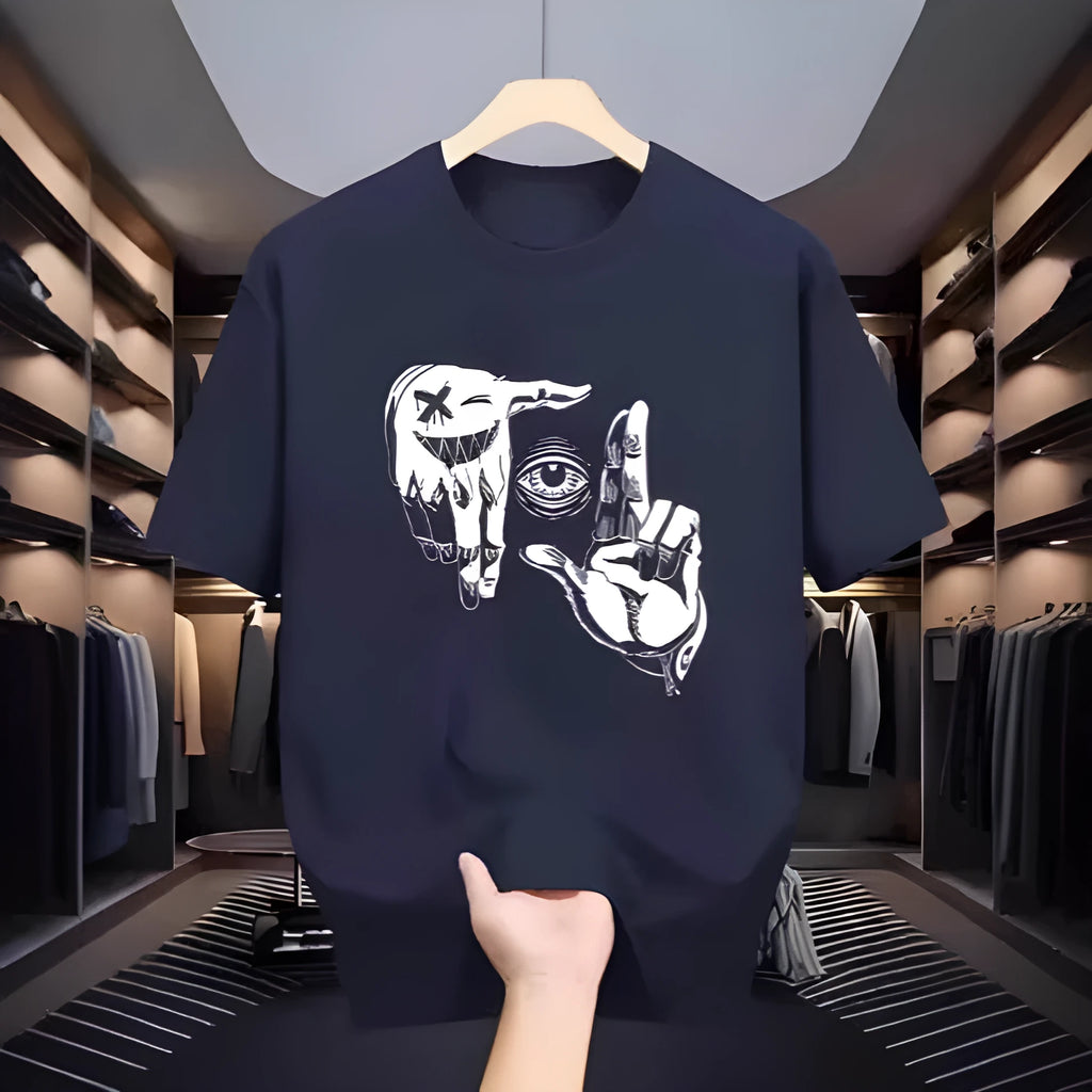 Men's round neck t-shirt with cartoon pattern on breathable mesh fabric